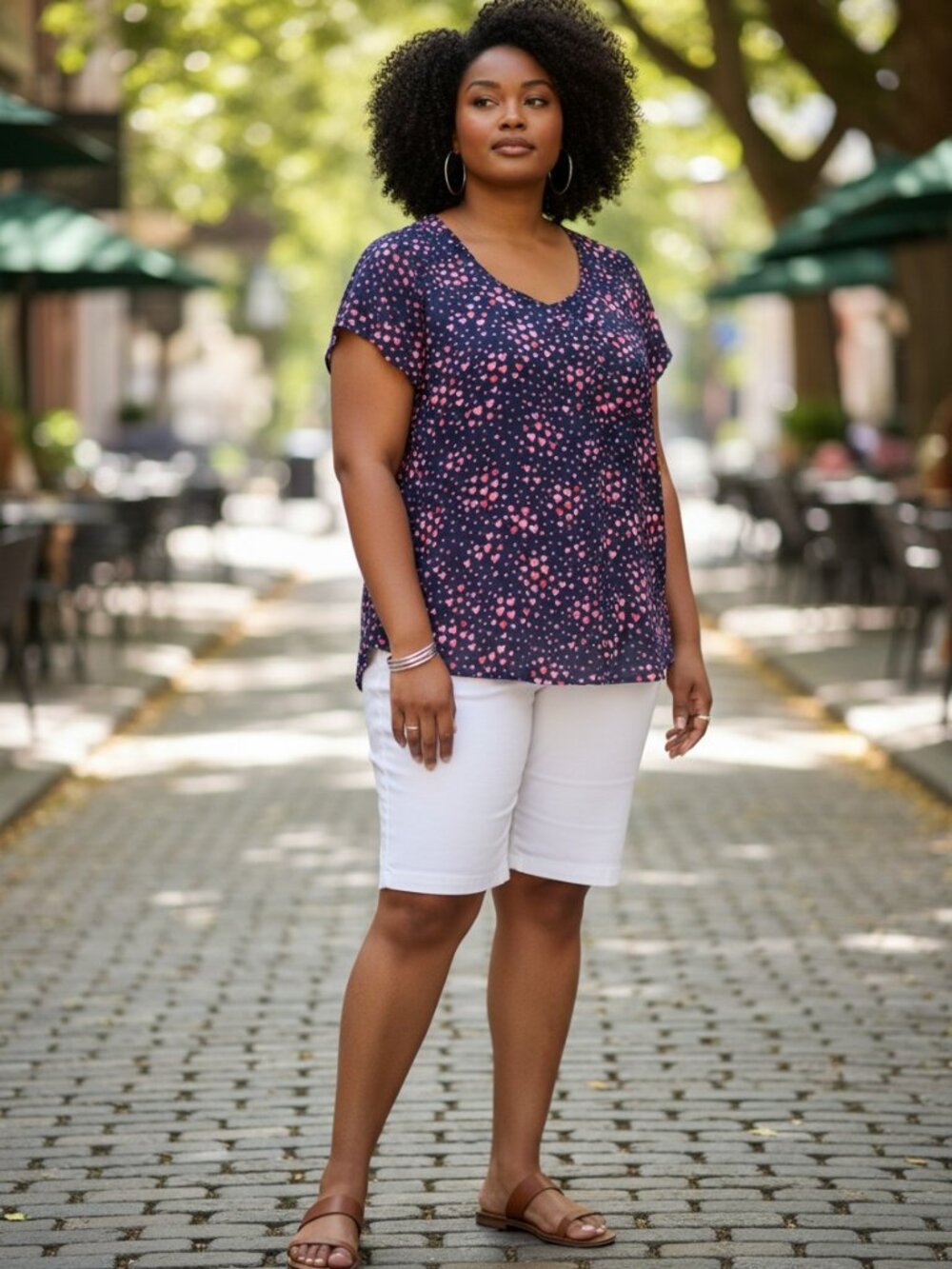 Torrid Womens Heart Print‎ Short Sleeve Blouse Size 00 Navy Pink